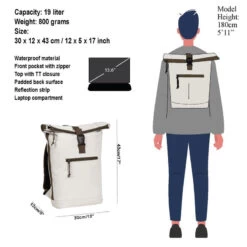 New Rebels Tim Waterproof Rolltop Rugzak Laptopvak 15,6'' Beige / Olive -Nieuwe Laptoptas new rebels tim waterproof rolltop rugzak laptopvak 156 beige olive new rebels 327948